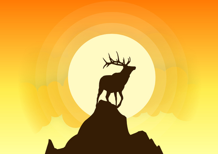 Deer Silhouette Vector Sunsetのイラスト素材