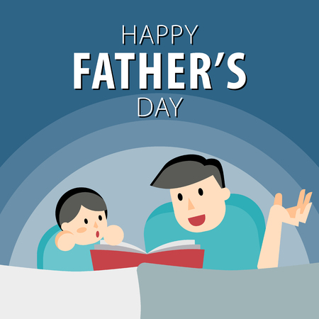 Happy Father's Day. Fathers day greeting card. Dad reading with his child. All in a single layer. Vector illustration.のイラスト素材