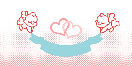 Couple Cupid with blue banner ribbon.