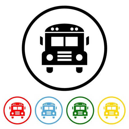 School bus icon vector bus illustration design element with four color variations.  Vector illustration. All in a single layer. Elements for design.のイラスト素材