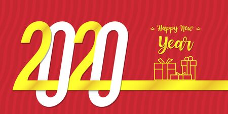 2020 Happy new year. Gold Design of greeting card. Happy New Year Banner with 2020 Numbers on a red Background. Vector illustration. All in a single layer.のイラスト素材