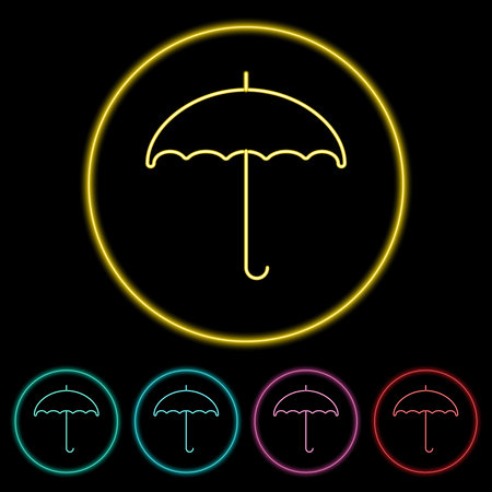 Umbrella icon vector illustration design element with four color variations. Umbrella Icon Neon Style. Umbrella Icon flat design. Vector illustration. All in a single layer. Elements for design.のイラスト素材