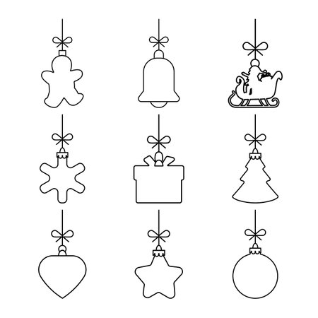 Christmas Bauble Line Icon. Christmas Ornament Line Icon. Christmas Ornament Outline Icon. Christmas Ornament Hanging Outline. Christmas Bauble Line Icon Isolated on White Background. Vector illustration. Elements for design.のイラスト素材