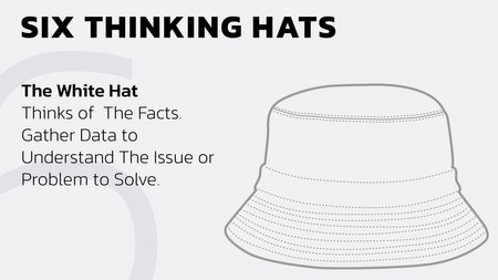 Illustration of The White Hat. The white hat from Six Thinking Hats about facts and information. Illustration for slide presentation or web banner. Vector illustration. All in a single layer.のイラスト素材
