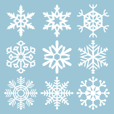 Snowflake icons. Snowflake Vectors. Snowflakes set. Background for winter and christmas theme. Snowflake icons Isolated on Blue Background. Vector illustration. Elements for design. EPS10.のイラスト素材