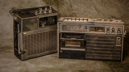 the still life retro ghetto blaster on grunge backgroundの写真素材