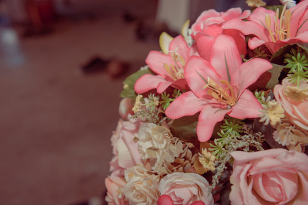 soft focus of wedding bouquet pastel color tone.の写真素材