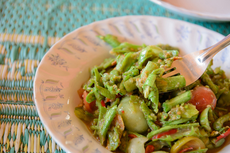 Spicy salad yardlong bean Thai cuisine spicy deliciousの写真素材