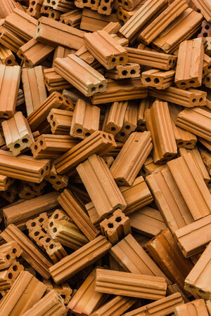 group of red bricks on construction site の写真素材
