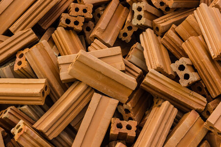 group of red bricks on construction site の写真素材