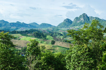 Evening in a mountain village  Rural landscape  Chiangdow, Chiangmai, Thailand の写真素材