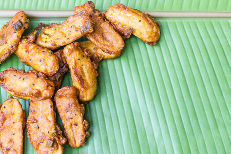 Fried Banana with Banana leaf の写真素材