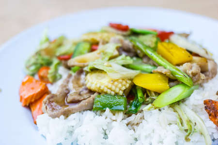 Meat curry with rice, selective focus.の写真素材