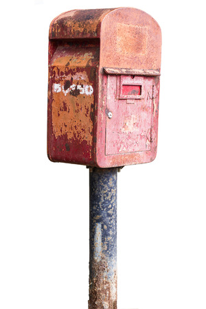Old typical red Thailand postbox isolated on white backgroundの写真素材