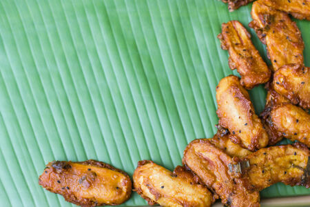 Fried Banana with Banana leafの写真素材