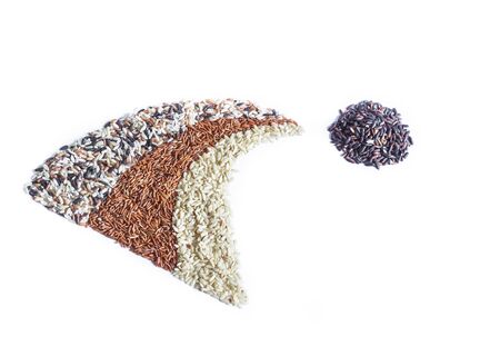 Food background with of rice variety . rice mixture. brown rice, black rice, white rice.の写真素材