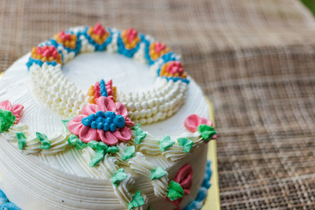 Wonderful delicious cake with happy birthdayの写真素材