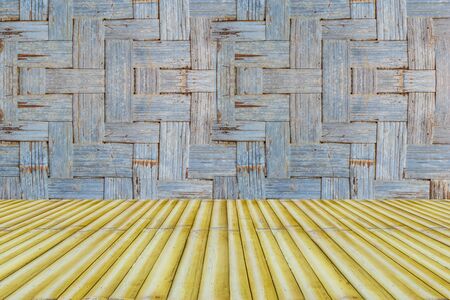 old bamboo with pine wood crate background textureの写真素材