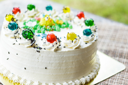 Wonderful delicious cake with happy birthdayの写真素材