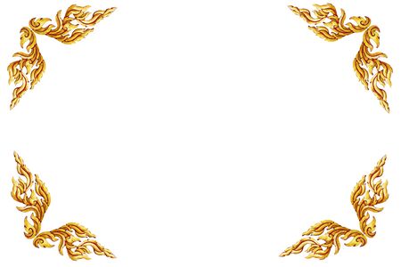 old antique gold frame Wooden doors Thai style pattern isolated on white backgroundの写真素材