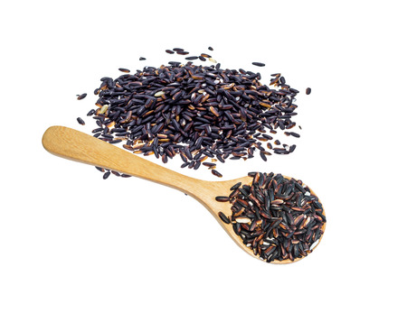 rice on wooden spoon. Product of Thailand, Asia.の写真素材