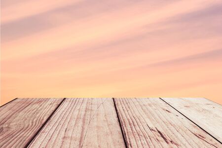 Wooden floor background aspiring to soft color skyの写真素材
