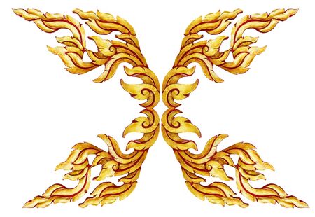 old antique gold frame Wooden doors Thai style pattern isolated on white backgroundの写真素材