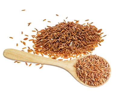 rice on wooden spoon. Product of Thailand, Asia.の写真素材