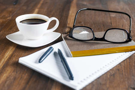 Businessman desk and coffee