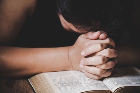 Christian life crisis prayer to god. Woman Pray for god blessing to wishing have a better life....