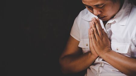 Christian life crisis prayer to god. Woman Pray for god blessing to wishing have a better life....