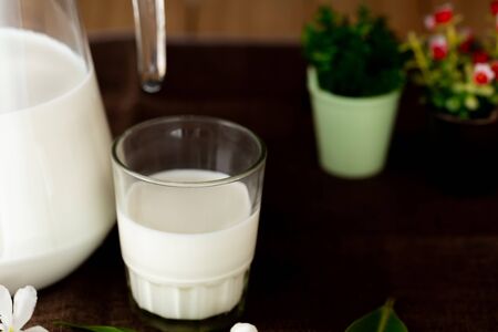 milk products - tasty healthy dairy products on a tableの写真素材