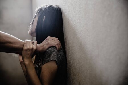 Woman with bruises and wound domestic violence rape, Vintage effect style pictures, concept photo of...