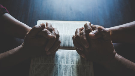 Couple are pray together, online group worship, world day of prayer, international day of prayer,...