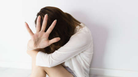 Women lift the palm,Stop violence and sexual abuse against women  Stop Sexual abuse Concept, stop...
