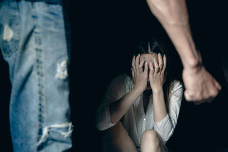 Man about to beat his wife  stop violence against Women, international women's dayの写真素材