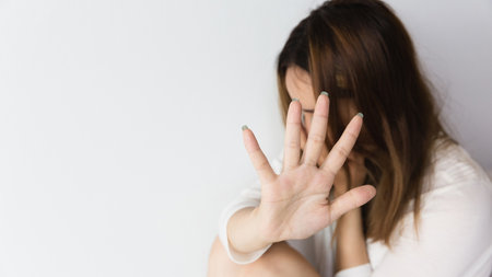Women lift the palm,Stop violence and sexual abuse against women  Stop Sexual abuse Concept, stop...