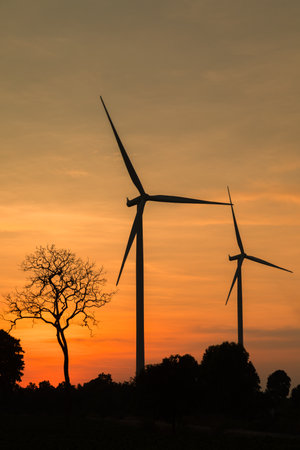 Concept of renewable energy sources, green energy. Innovative wind turbine Sustainable source of electricity is conservation of global environment. Wind energy technology to conserve ecosystems.の写真素材