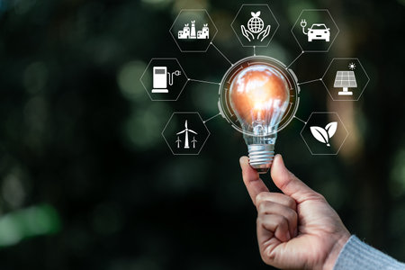 alternative energy, Renewable Energy, saving energy, electricity light lamp from solar and finance, finance banking growth, energy stock investment, World Caring Day, world environment day conceptの写真素材