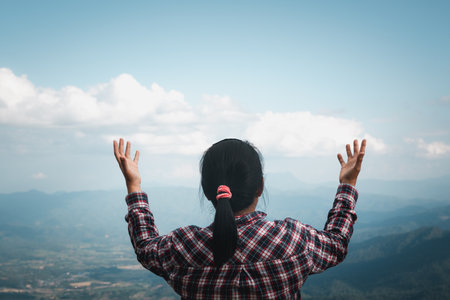 Christian life crisis prayer to god. Woman Pray for god blessing to wishing have a better life. woman hands praying to god with the bible. begging for forgiveness and believe in goodness.の写真素材
