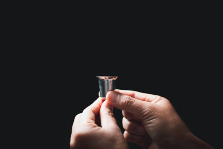 Concept of Eucharist or holy communion of Christianity. Eucharist is sacrament instituted by Jesus. during last supper with disciples. Bread and wine is body and blood of Jesus Christ of Christians.の写真素材