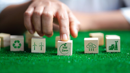 Companies are targeting net zero greenhouse gas emissions. Carbon credit concept.Tradable...