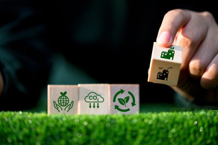 Reduce CO2 emissions to limit climate change and global warming. Low greenhouse gas levels, decarbonize, net zero carbon dioxide footprint. green nature background. Business carbon credit concept.の写真素材