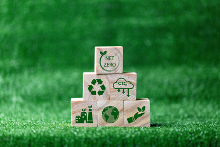 Reduce CO2 emissions to limit climate change and global warming. Low greenhouse gas levels, decarbonize, net zero carbon dioxide footprint. green nature background. Business carbon credit concept.の写真素材