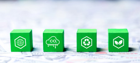 Reduce CO2 emissions to limit climate change and global warming. Low greenhouse gas levels, decarbonize, net zero carbon dioxide footprint. green nature background. Business carbon credit concept.の写真素材