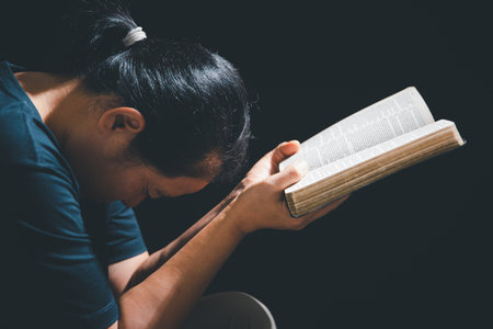 Christian life crisis prayer to god. Woman pray for god blessing to wishing have a better life....