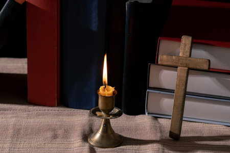 Step back in time with this vintage still life capturing the essence of spirituality. An old book,...