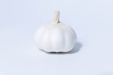 Fresh garlic herb food on a white background.This culinary ingredient adds natural flavor and aroma to your meals. Ideal for gourmet cooking and food styling. A tasty addition to any recipe.の写真素材