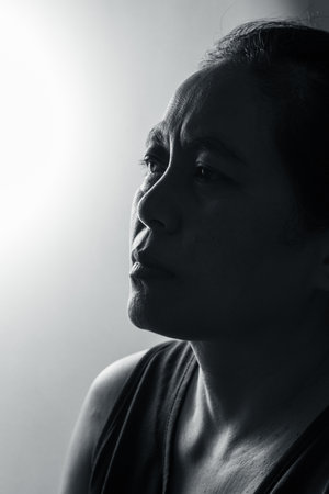 Sexual violence Concept, stop rape women violation. International women's day. A young girl sad put...