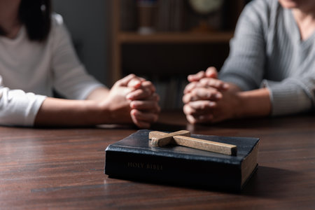 Group of different women praying together, Christians and Bible study concept.の写真素材